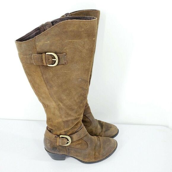 BORN KYLLI Tall Leather Distressed Suede Boots Tobacco 7 - Picture 3 of 7